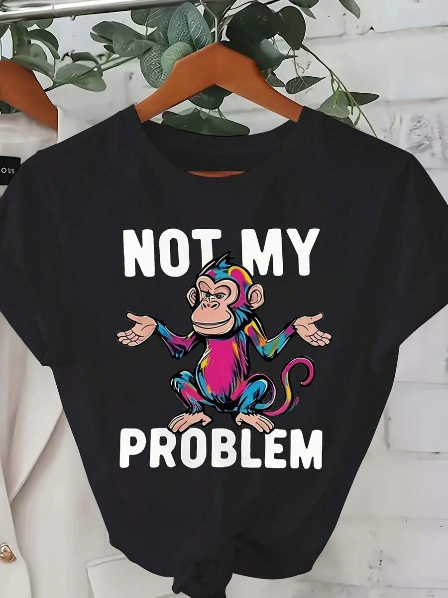 Camiseta casual de moda estamp para mujer, camiseta base de  para salidas diarias, ropa casual para todas las estaciones, con cuello y manga corta, multicolor opcional, colorida Mo