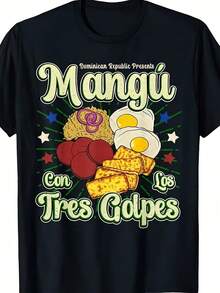 Ropa de mujer con una camiseta con el plato favorito de la República Dominicana, Mangu Con Los Tres Golpes. Esta camiseta negra básica es perfectara uso diario casual, ofreciendo un corte hoado suave y cómodo (por favor, revise el gráfico de tallas) - Negro - Ver 2