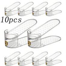 10pcs Vertical Shoe Rack With Gold Decorative Rings, Space-Saving Shoe Storage Organizer For Closet, Entryway And Bedroom, Durable Plastic Material, Designed For Sneakers, High Heels And Flats, Ideal For Summer High Heels Storage, Shoe Slot Organizer, Shoe Stacking Storage Rack For One Pair, Adjustable Thickened Double Layer 50% Space-Saving, Suitable For Closet Storage (Transparent) - Multicolor - View 11