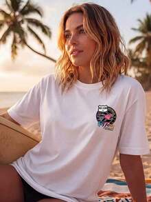 Under The Radar Women's Casual White Crew Neck Drop Shoulder T-Shirt - Unisex Urban Vintage Style, Loose Fit Short Sleeve Cotton Crew Neck T-Shirt - 白色 - 查看 3