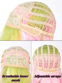 Wig Kepang Ombre Pra-Tata 32 Inci 480g, Wig Sintetis Gradien Merah Muda Kuning Hijau untuk Cosplay Hanfu, Gaya Kuno Cina dengan Poni - Ombre - View 6