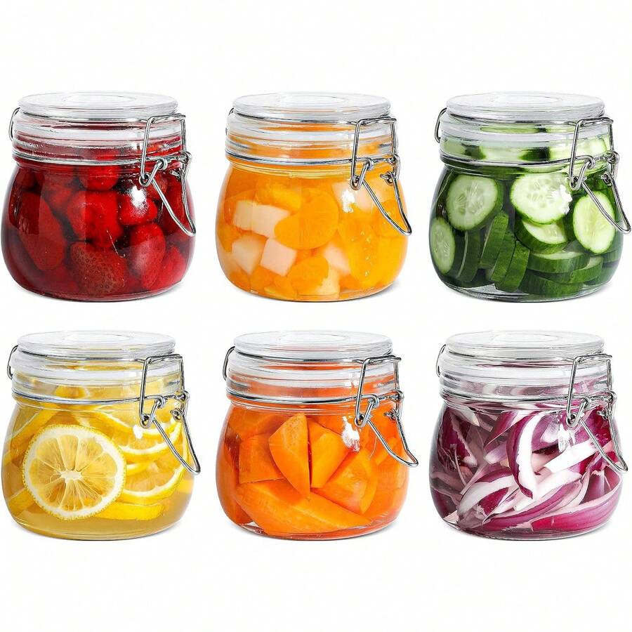ComSaf Airtight Glass Jars With Lids 17oz Small Food Storage Container Set Of 1/6 - Airtight Canister With Clear Preserving Seal Wire Clip Fastening For Kitchen Canning Pickling Mason Jars - Bộ 6 chai thủy tinh trong suốt miệng tròn - Xem 1
