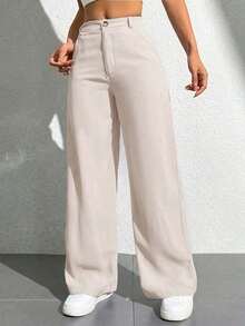 Pantalones casuales simples de unicolor para mujer para usar todos los días - Beis 2 - Ver 5