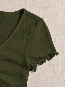Camiseta tejida con nudo delantero ribete en forma de lechuga - Verde militar - Ver 4