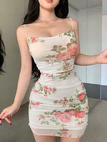 Vestido mini elegante de mujer con tirantes de espagueti, plisado y de unicolor, vestido de verano para la temporada de regreso a la escuela - Blanco 2 - Ver 7