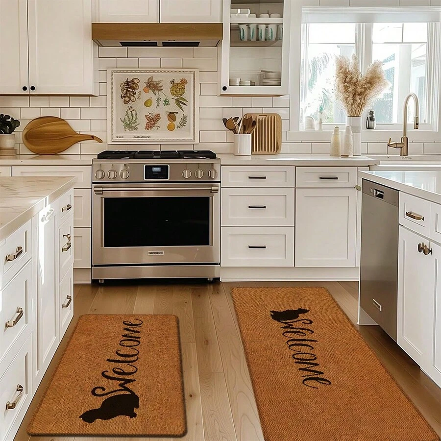1pc Home Decor, Warm Pattern Printed Linen Kitchen Rug, Bathroom Mat, Doormat, 3D Printed Rectangular Carpet For Living Room, Bedroom, Hallway, Bathroom, Laundry Room - Polyester Carpet For Indoor And Outdoor Decoration - Multicolor - View 1
