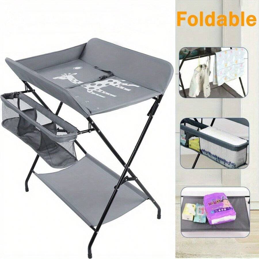 Folding Table With Storage Organizer - Gray - View 1