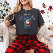 WORLD CUP UNITED 2026 Nueva Camiseta Casual de Algodón Puro, Holgada, de Cuello Redondo, para Hombre y Mujer - Negro - Ver 10