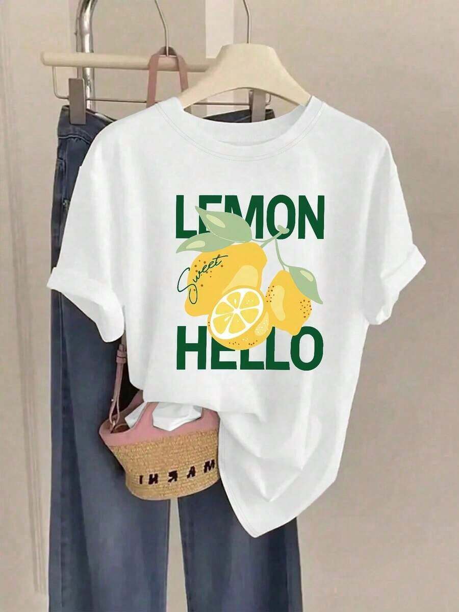 Camiseta de verano de manga corta para mujer con diseño estampado, corte holgado para uso versátil y durabilidad. Con un cuello redondo clásico, esta blusa casual es perfecta para el uso diario y salidas de vacaciones, elegante y práctica. - Blanco - Ver 1