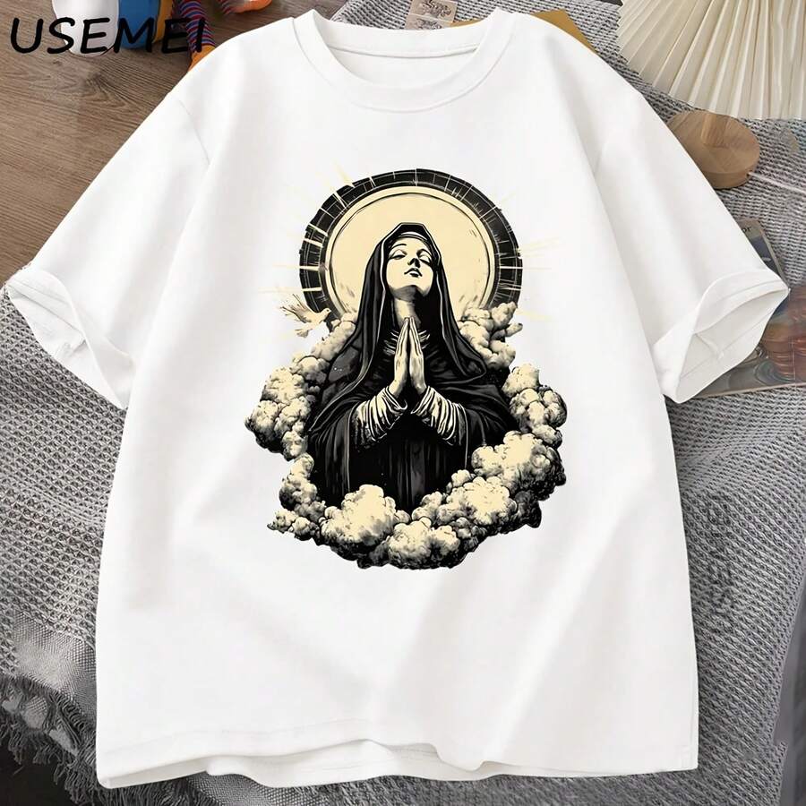 Camiseta cristiana con gráfico de la Virgen María, camiseta Unisex de fe, camiseta de dad o Pascua, camiseta de algodón, ropa de manga corta - forma - Ver 1