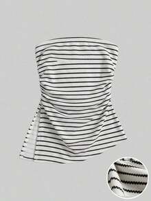 Top bandeau ajustado minimalista casual de mujer, bajo asimétrico, estampado de lunares, conjunto de verano - Multicolor 4 - Ver 8