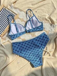Swim Mod Bikini de 2 piezas con parte superior con aros y tirantes ajustables, y Bottom de tiro alto, con estampado floral ditsy en color fucsia, para vacaciones, Primavera/Verano 2026 - Multicolor - Ver 4