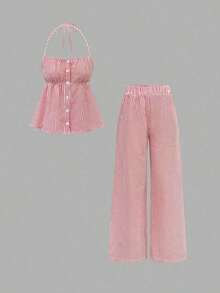 Sweetro Conjunto de dos piezas para mujer para uso diario - Rojo - Ver 8