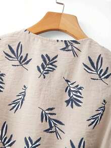 Vestido de mujer con cuello redondo, sin mangas, con estampado botánico y botones delanteros - Albaricoque - Ver 4