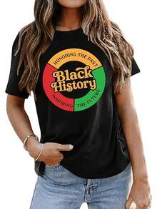 Honrando el pasado e inspirando el futuro con colores cálidos y mensaje de orgullo que celebra la historia y la fuerza de una comunidad poderosa camiseta de mujer casual moderna cómoda para uso diario - Multicolor - Ver 8