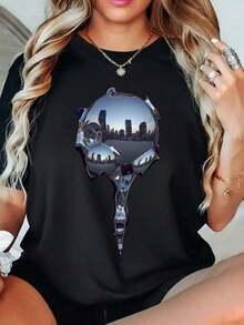 Camiseta de Mujer con Estampado Creativo, Suave, Cómoda, Versátil y Fácil de Usar para Salidas (Ofertas de ) - Negro - Ver 8