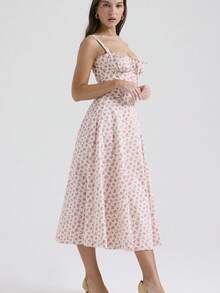 Vestido midi tirantes estilo francés con sensación elegante y delicada para verano - Rosa vieja - Ver 4