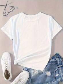 Women's Vivaéxico Limited Edition Short Sleeve Crew Neck T-Shirt - Casual Sporty Style, Soft And Breathable, 95% Polyester 5% Spandex 180g, Vibrant And Stylish Print Design, Versatile, Unique And Self-Dispensing. Lightweight Cotton - 白色 - 查看 3