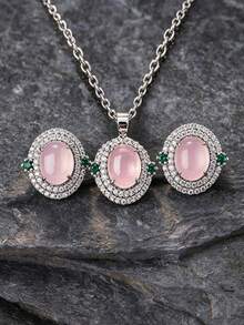 1 Set Luxury Elegant Artificial Zirconia Necklace And Earrings Jewelry Set, Suitable For Women's Daily Wear - Silver - View 2