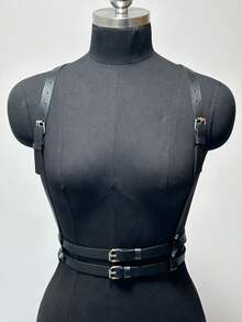1pc Women Black Leather Chest Strap Harness Body Decor Belt Suitable For Daily Use - Black - View 2