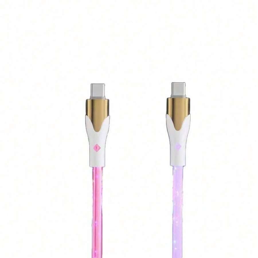 Cable de carga 3 en 1 RGB con luz de flujo y carga rápida de 60W, cable de carga con luz LED nocturna luminosa de estrellas para automóvil, cable USB universal multiinterfaz para dispositivos con conector Type-C y Micro USB, iluminación de ambiente para automóvil - Multicolor - Ver 1