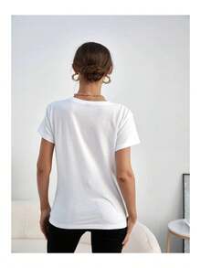 Women's White T-Shirt, Loose Fit, With Hey Mate Print. Loose And Comfortable. - White - View 3