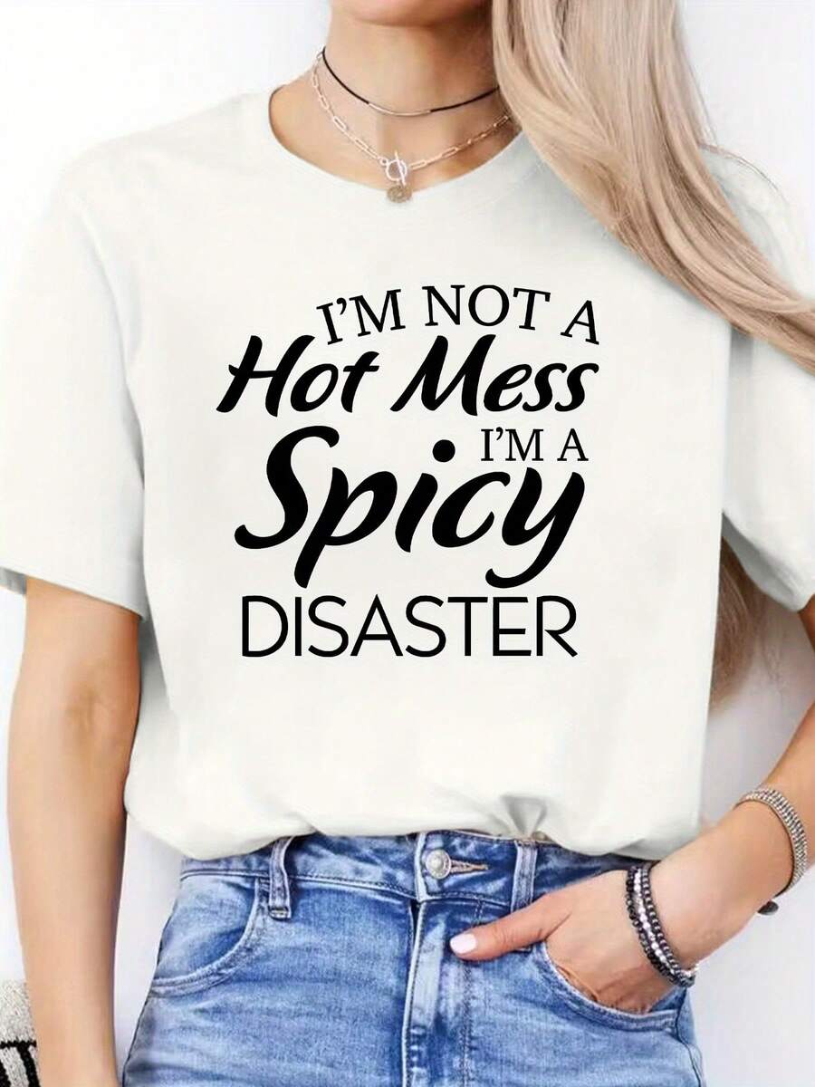 Women's Modern And Minimalist Casual T-Shirt With Letter Print - Short Sleeve, Fashionable Top For Spring And Summer, Ideal For Casual Daily Wear. - 白色 - 查看 1
