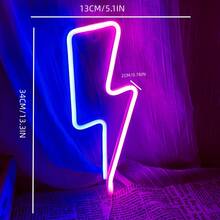 1pc Creative Dual-Color Lightning LED Neon Light, Approx. 34x13x2cm, Hanging Or Tabletop, USB/Battery Powered, Bedroom Decor Atmosphere Lamp, Versatile For Multiple Scenes - Multicolor - View 2