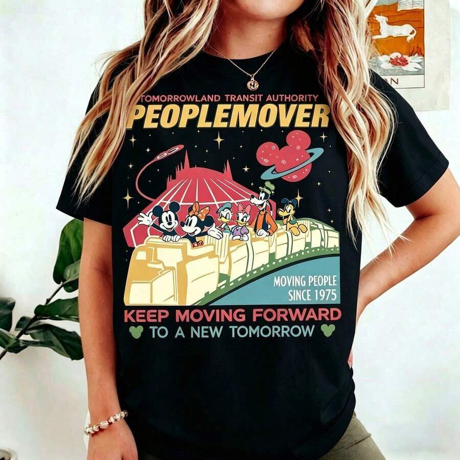 Womens Clothes;Summer TopsBuy VintageDisney Mickeyand Friends Space Mountain Shirt, Tomorrowland Transit Authority People Mover Tee, Keep Moving Forward, WDW Disneylandsummer Outfitsclearance For Women LZ0W - 黑色 2 - 查看 1