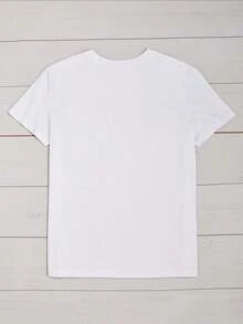 Plus Size Women's Classic Loose Fit Printed T-Shirt, Casual Knit T-Shirt, Crew Neck, Short Sleeve, Slightly Stretchy, With Six Hand-Drawn Hearts, Geometric Pattern For All Seasons, 100% Cotton. Summer T-Shirt. - 白色 - 查看 2