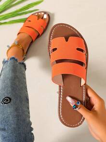 Ximi Ruo Women's Casual Flat Woven Roman Sandals, Suitable For Spring, Summer, Outdoor, Beach, Apartment, Dress Matching, Fashion Slip-On Slippers - Orange - View 2