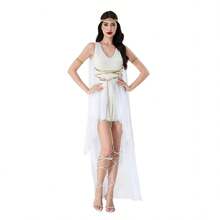 Greek Goddess Medieval Dress Halloween Costume Dress Cleopatra Athena Roman Performance Costume - White: Four-piece Set - View 6