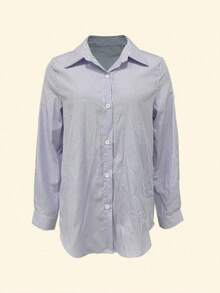 Camisa de manga larga a rayas casual y de uso diario para mujer, color rosa, para primavera - Azul y blanco - Ver 4