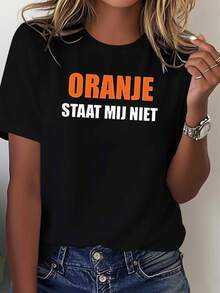 Dutch ORANJE STAAT MIJ NIET La camiseta de manga corta de algodón holgada unisex de estilo vintage urbano con cuello redondo para mujer, con estampado de texto Orange doesn'suit me, para primavera y verano. - Negro - Ver 7