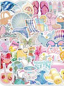 53 Holiday Travel Stickers, Art Stickers, Decorative Stickers, Suitable For Laptops, Skateboards, Diaries, Notebooks, Mobile Phones, Cups, Guitars, Suitcases, Computers, Refrigerators, Tables, Etc. School Supplies - A - View 1