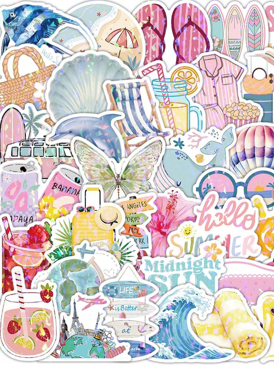 53 Holiday Travel Stickers, Art Stickers, Decorative Stickers, Suitable For Laptops, Skateboards, Diaries, Notebooks, Mobile Phones, Cups, Guitars, Suitcases, Computers, Refrigerators, Tables, Etc. School Supplies - A - View 1