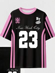 Conjunto de camiseta y pantalones cortos de ciclista con estampado gráfico de número 13 y eslogan, de moda casual para mujer - Multicolor 10 - Ver 6