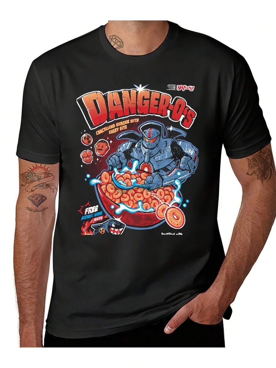 Unisex T-Shirt Made Of Pure Cotton, Men's & Women's Vintage Danger OS Muesli Killer Design Unisex 100% Cotton T-Shirt Soft, All Season Casual Streetwear Essential, All-Match All Season Style, Affordable Daily Wear & Perfect Christmas Gift For Fans And Friends, Summer T-Shirt, Summer Clothes Women's, Men's Summer Outfit, Women's Shirt, Creative Design, Outdoor Play, Cool Style, Fun Design, Great For Outdoor Play, Creative Design, Outdoor Play, Cool Style, Fun Design, Great For Outdoor Play - Black - View 1