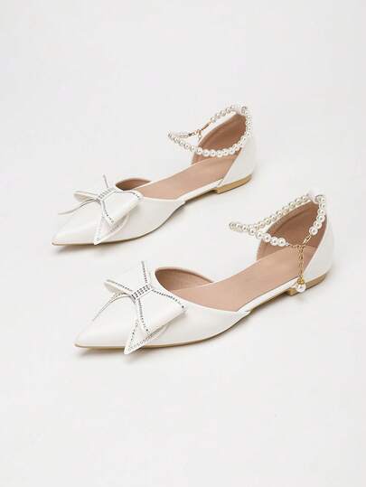 New Fashion Women's Pointed Toe Bow Tie Mary Jane Casual Flat Shoes, Peep Toe Hollow Out Sandals