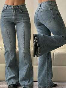 Women's Flare Jeans Mid Waist Baggy Wide Leg Jeans Loose Jeans 90s Denim Pants  Spring And Summer Clothes - 藍灰色 - 查看 1