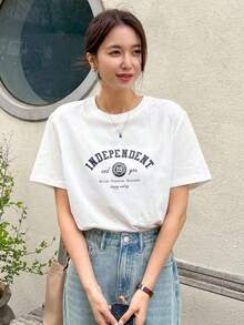 Graphic Short-Sleeve T-Shirt, Casual T-Shirts For Women, Cotton T-Shirts, Summer Tops For Women, Fun Print T-Shirts For Women, Soft And Comfortable T-Shirts For Everyday Wear, Daily Gift, T-Shirt. Summer Top For Women. - 白色的 - 查看 5