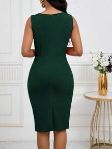 Vestido de verano elegante y minimalista sin mangas y ajustado para mujer - Verde militar - Ver 2