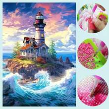 1pc DIY Diamond Painting - Landscape Lighthouse, Home Decor, Full Drill, 30*40cm/40x50cm - Sets - View 8