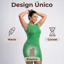Vestido Tranca meio Vestido mid tricot femenina Alça Canelado Modal - BRANCO - Visão 2