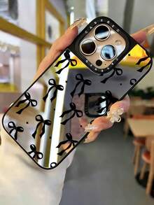 Cute Black Mirror Element Fashion Shockproof Bow Heart Pattern Mirror Protective Phone Case, Suitable For IPhone 13/11/17/17 Pro/16/14/15/15 Pro/15 Plus/15 Pro Max/X/Xs Max/Xr/11 Pro/12 Pro/13 Pro/14 Pro/11 Pro Max/12 Pro Max/13 Pro Max/14 Pro Max/14 Plus/17 Pro Max/17 Air, Spring Gift - Multicolor - View 3