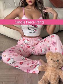 SANRIO 女士Hello Kitty睡裤一件装，可爱睡衣，Y2K风格，秋冬款 - 粉色 - 查看 2