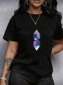 Camiseta para Mujer estampado de corazón y diseño floral figura geométrica y letra símbolo, cuello redondo cómoda, disponible en Tallas Grandes y Talla Grande, estilo deportiva casual para ocio, prenda casual transpirable que absorbe el sudor, Secado Rápido y Alta Calidad, Ropa de Verano para verano. - Blanco - Ver 6