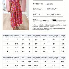 Bohemian Style Rose Print Short Sleeve Low Waist Dress Pink Vacation Summer Elegant - Multicolor - Ver 4