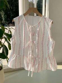 Blusa de rayas y estampado sin mangas para uso diario sencilla, tops sin mangas - Multicolor - Ver 3
