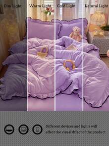 3 piezas Juego de ropa de cama de gasa con volantes (1*Funda nórdica + 2*Fundas de almohada), Suave y cómodo, Adecuado para dormitorio, Gran regalo - Lila Púrpura - Ver 9
